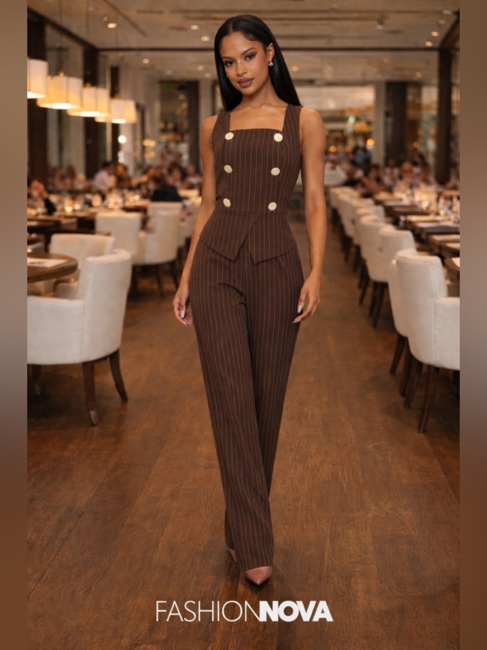 Brown Striped Jumpsuit fashion nova